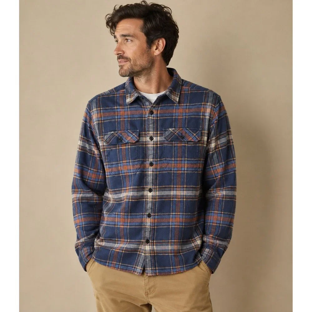 Patagonia Fjord Flannel Shirt Men's Organic Cotton Blue Plaid Button Front Top